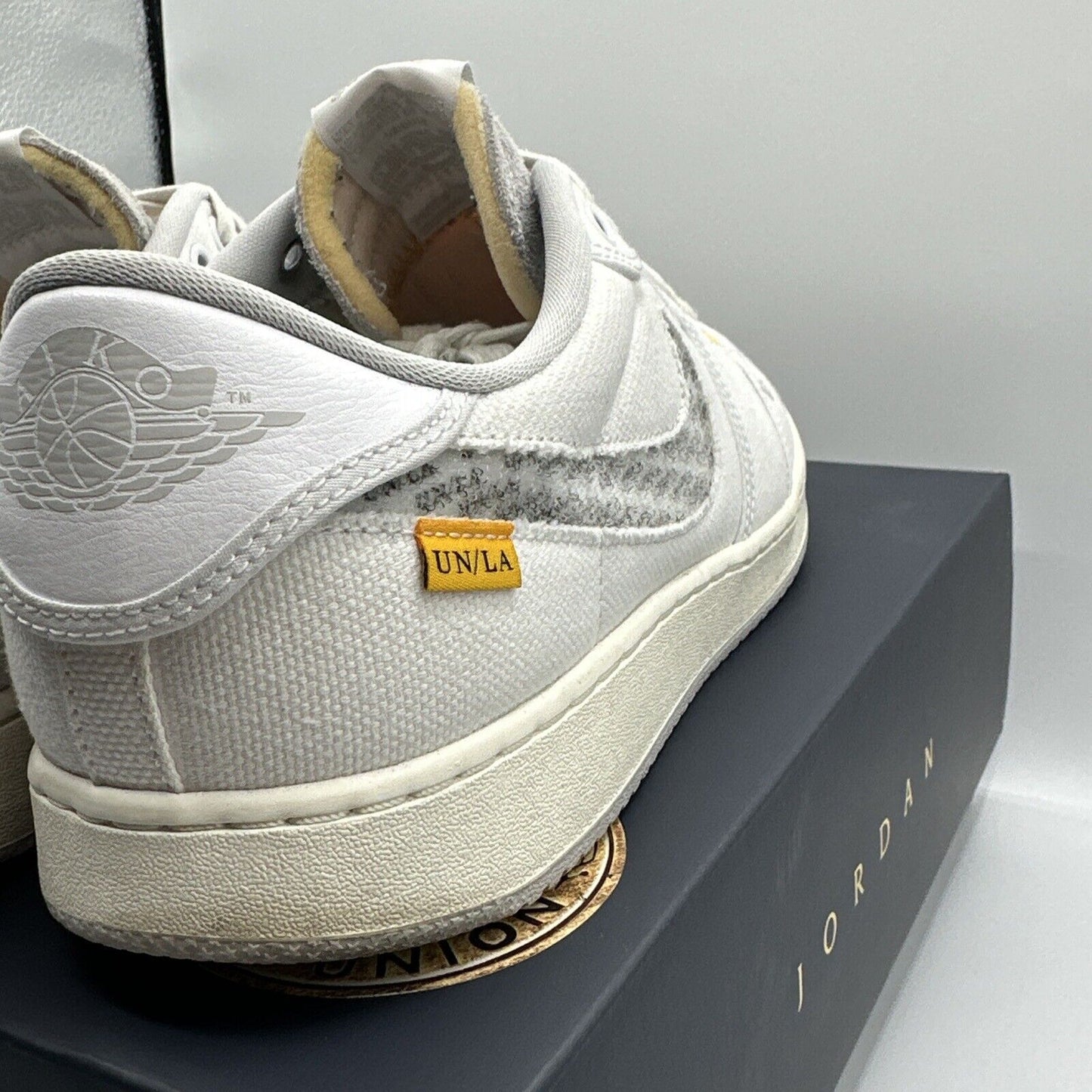 Size 12.5 - Jordan 1 KO x Union LA Low White Neutral Grey Patches Blue Yellow