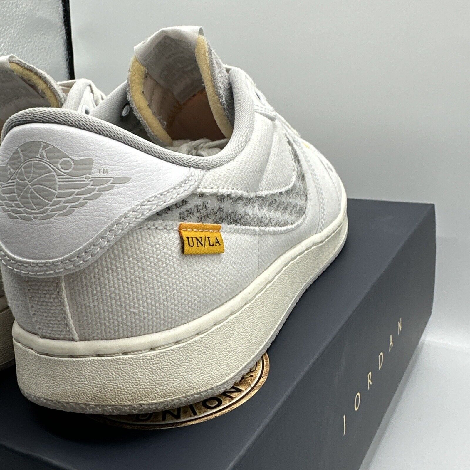 Size 12.5 - Jordan 1 KO x Union LA Low White Neutral Grey Patches Blue Yellow