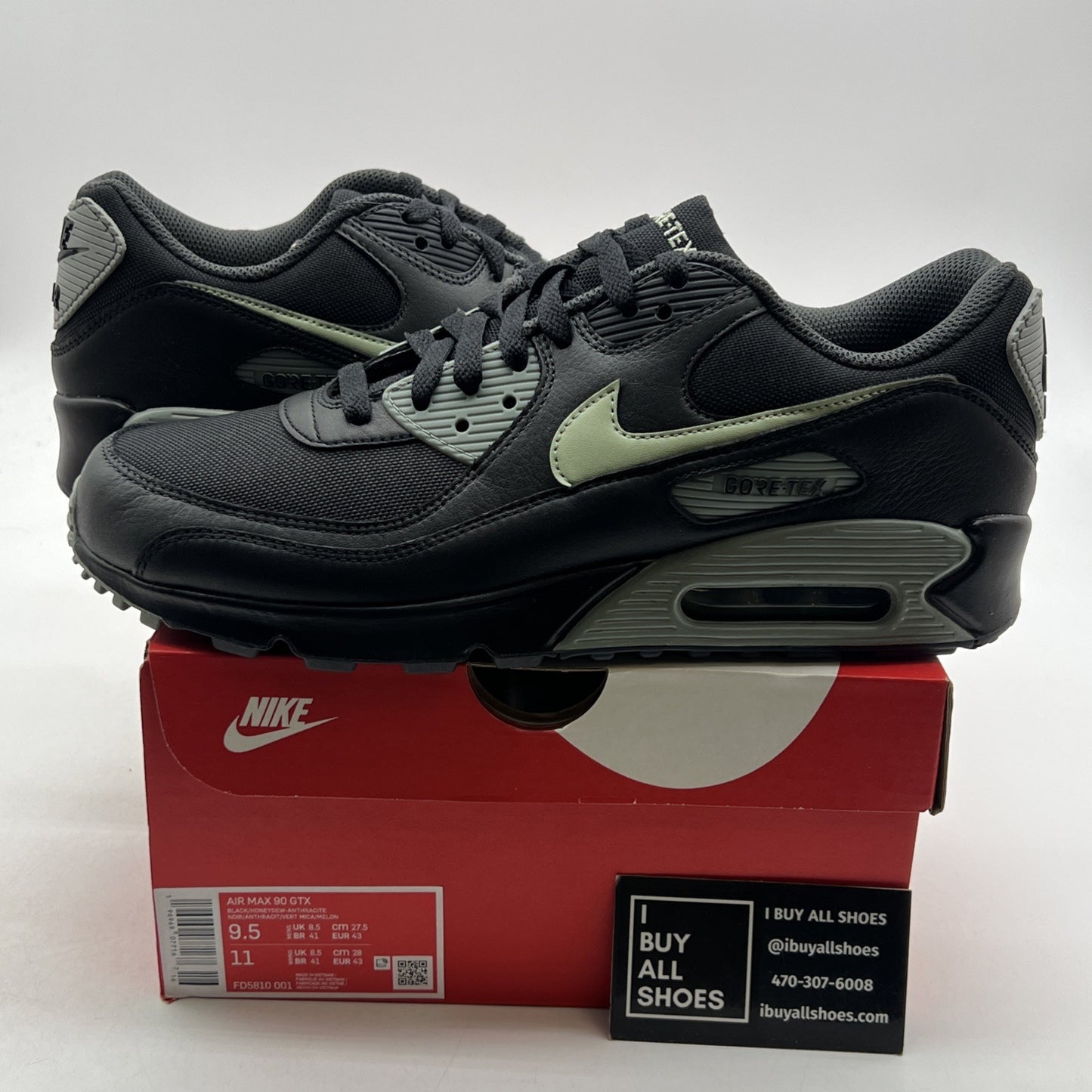 Size 9.5 - Nike Air Max 90 GTX Gore-Tex Black Honeydew Anthracite (FD5810-001)