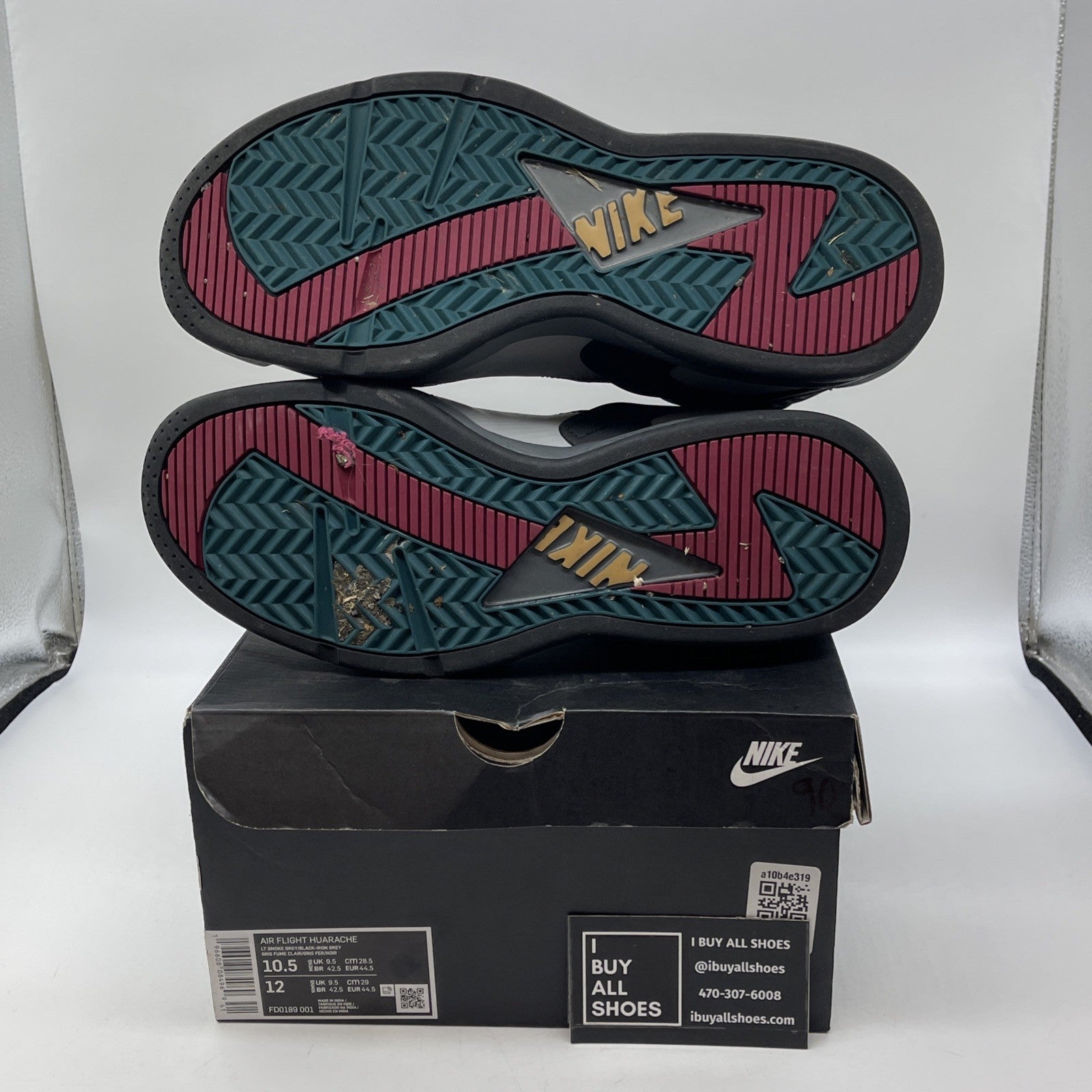 Size 10.5- Nike Air Flight Huarache Airbrush Bordeaux Suede Leather (FD0189-001)