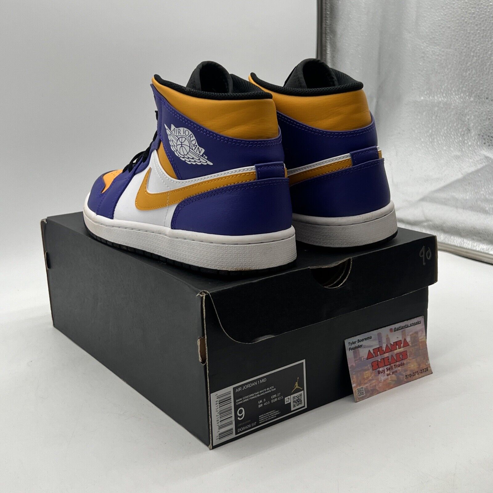 Size 9 - Jordan 1 Mid Lakers Yellow White Purple Leather Black (DQ8526-517)