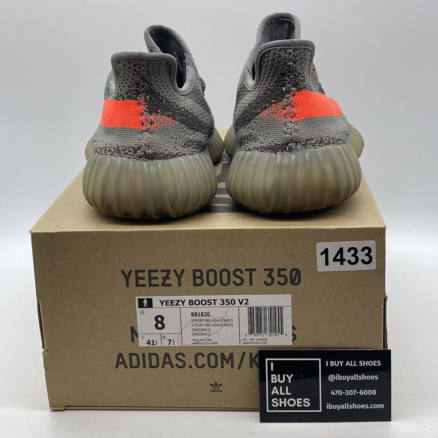 Size 8 - adidas Yeezy Boost 350 V2 Beluga Grey Green Orange Suede (BB1826)