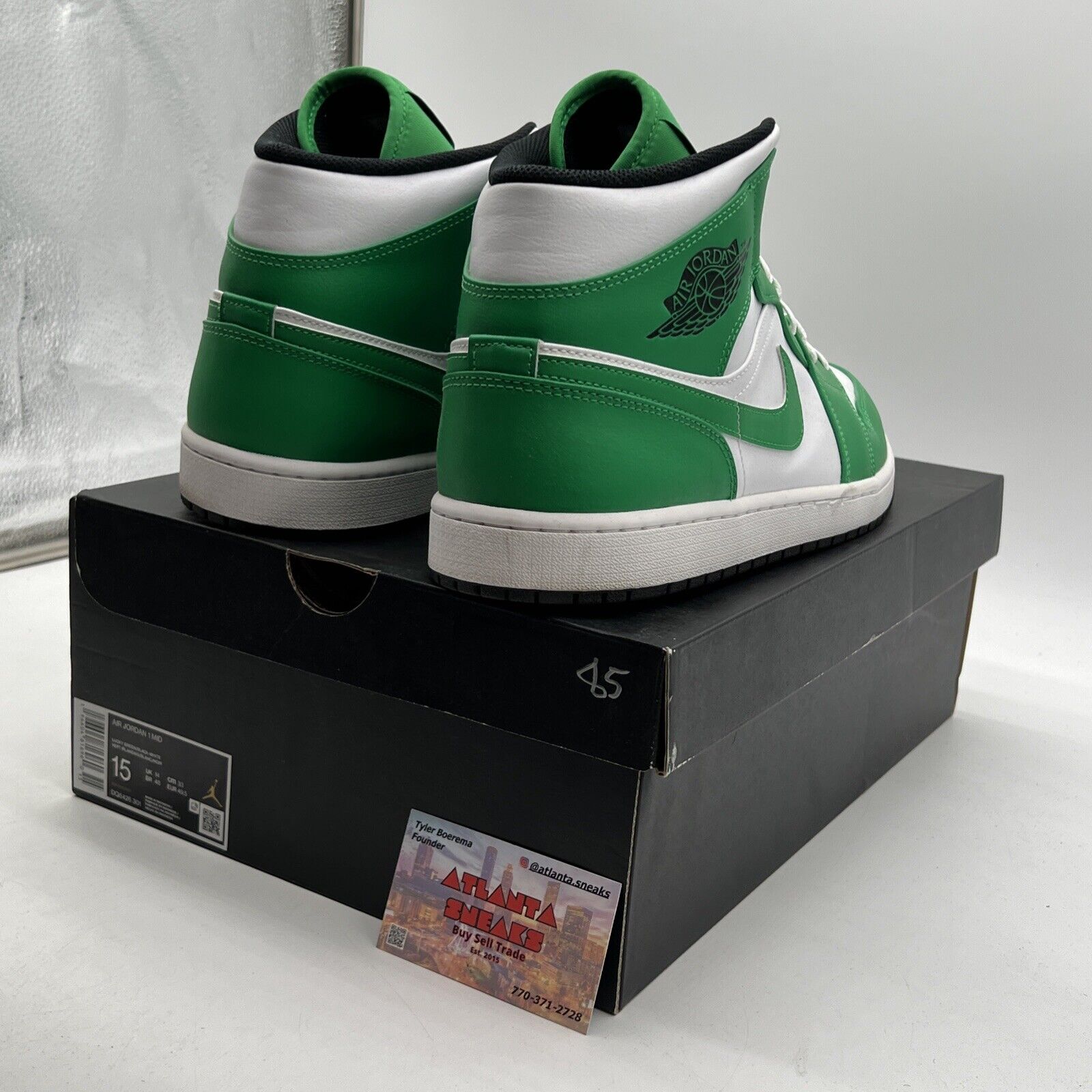 Size 15 - Air Jordan 1 Mid Lucky Green White Leather (DQ8426-301)