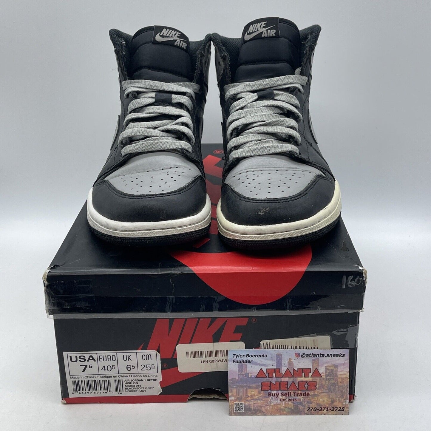 Size 7.5 - Air Jordan 1 Retro OG 2013 High Shadow Black Leather (555088-014)