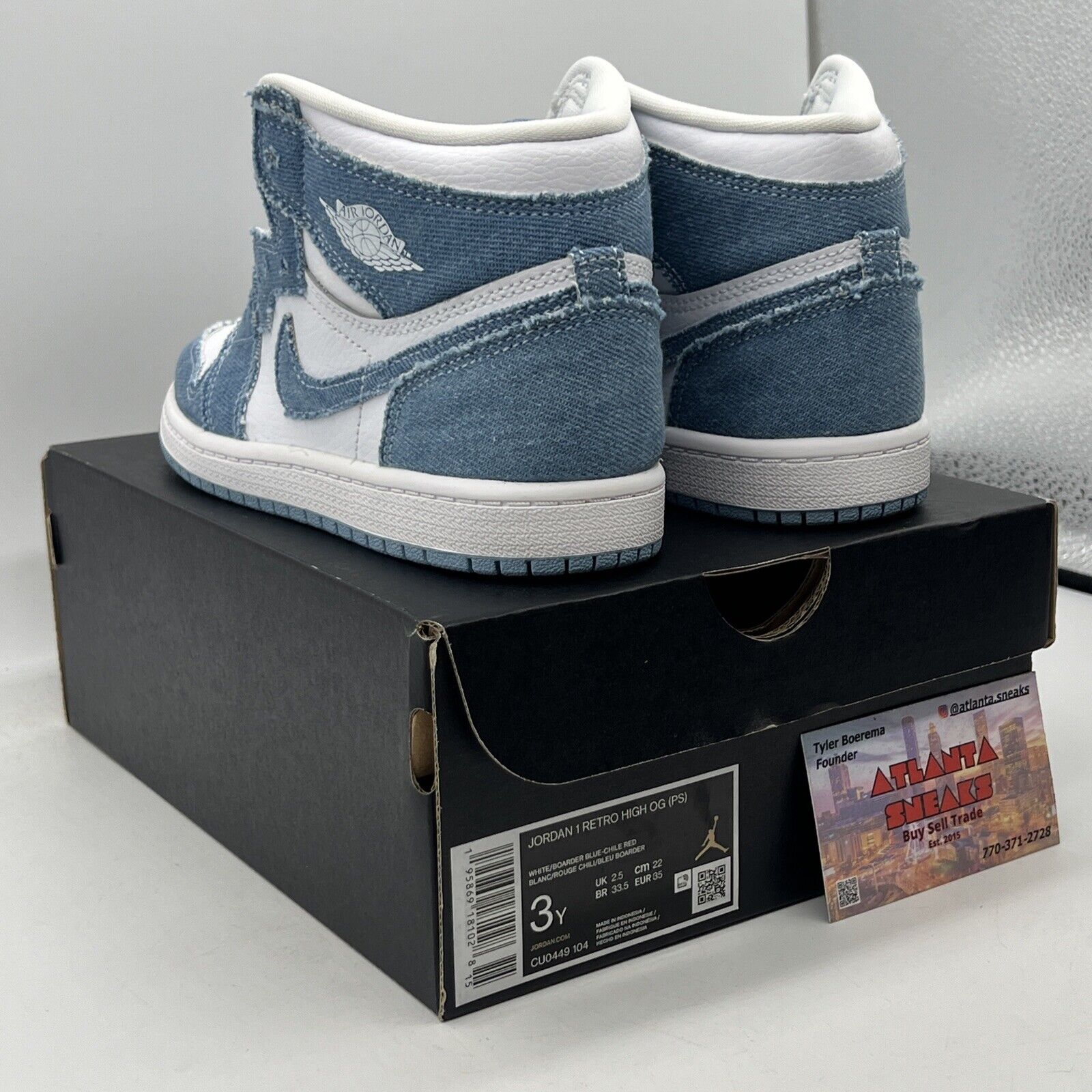 Nike Air Jordan 1 High Denim White Youth Size 3 White Leather (CU0449-104)