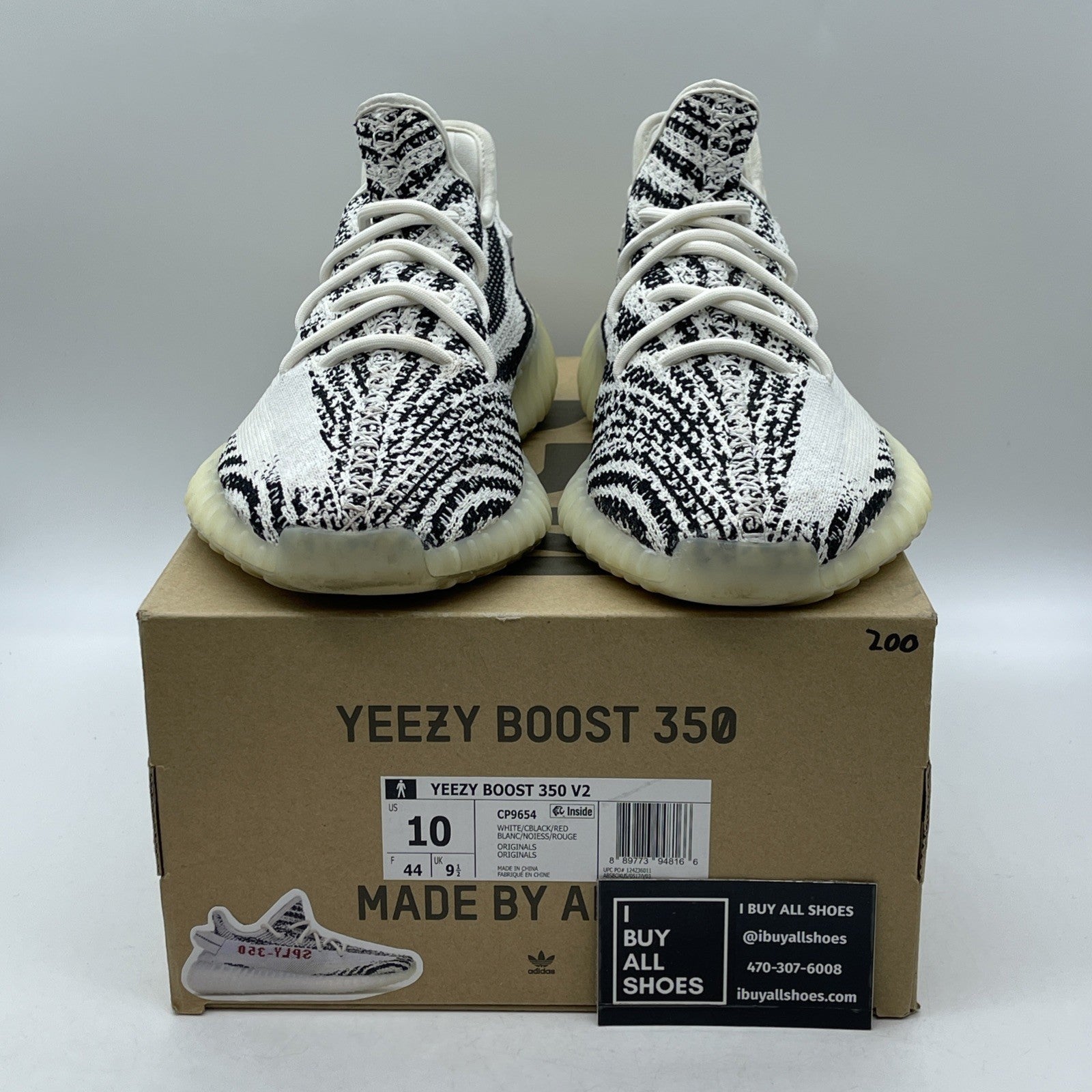 Size 10 - adidas Yeezy Boost 350 V2 Low Zebra White Black Suede (CP9654)