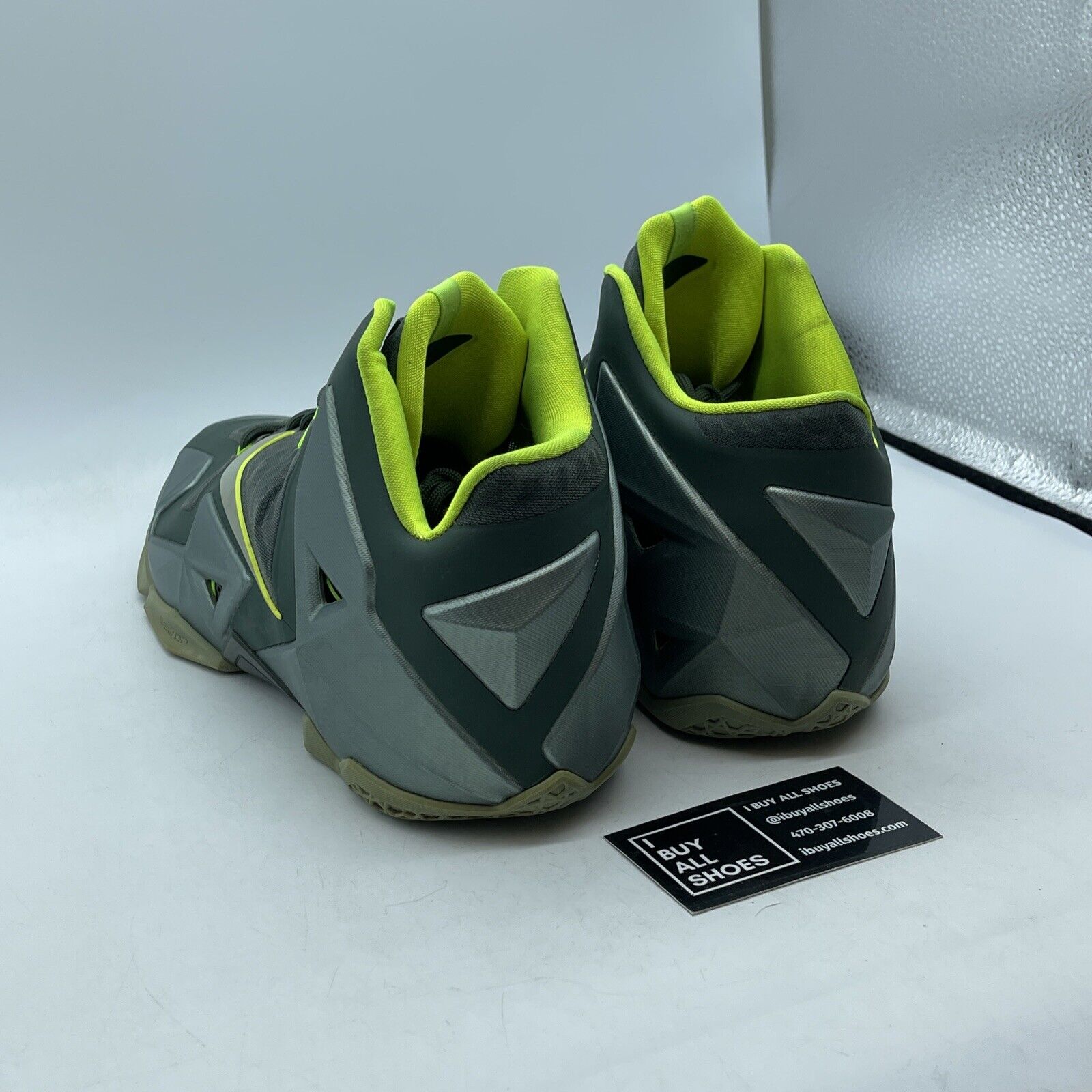 Size 12 - Nike LeBron 11 Dunkman Grey Neon Green Suede Leather (616175-300)