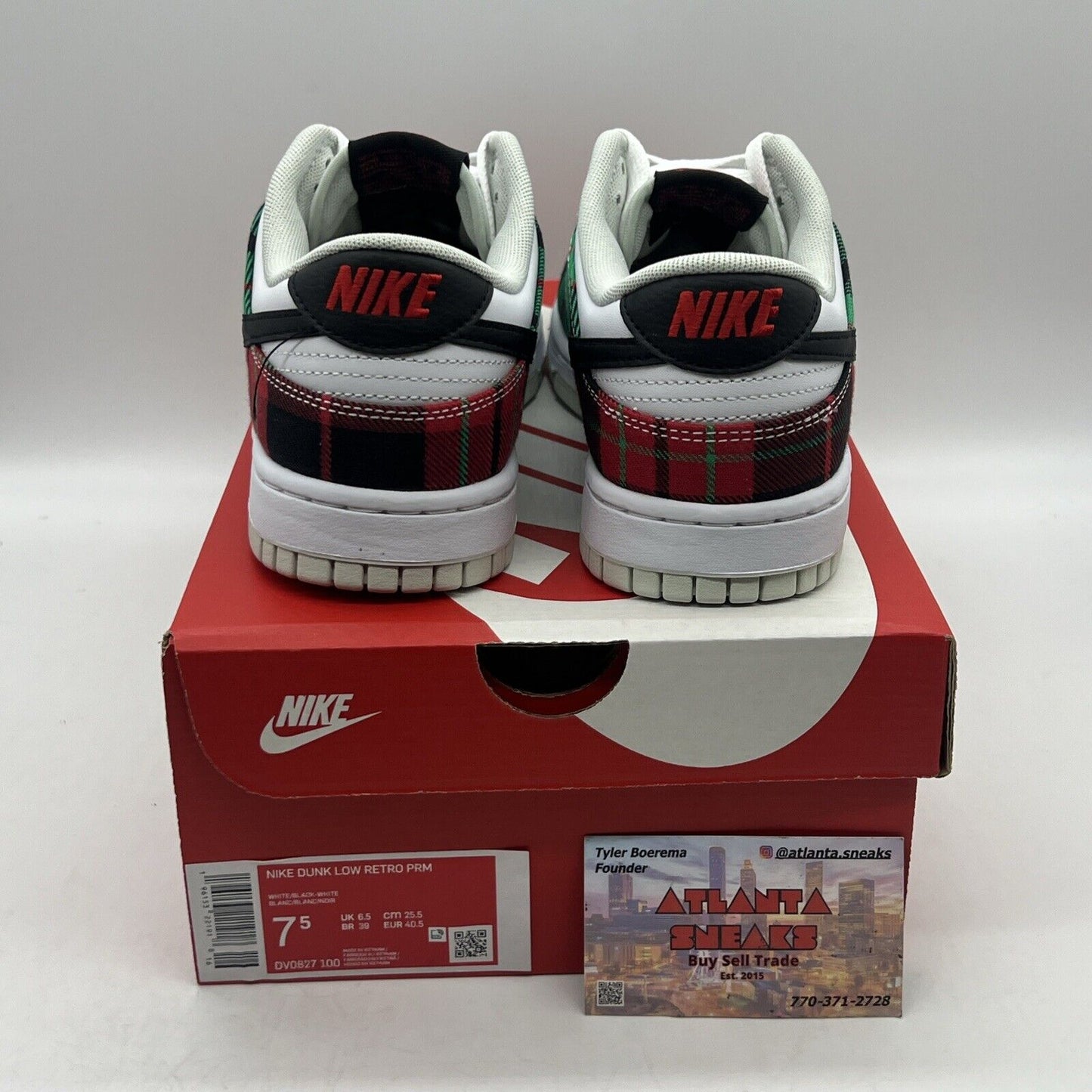 Nike Dunk Low 'Tartan Plaid' White Black Red Grey DV0827-100 Size 7.5 Brand New