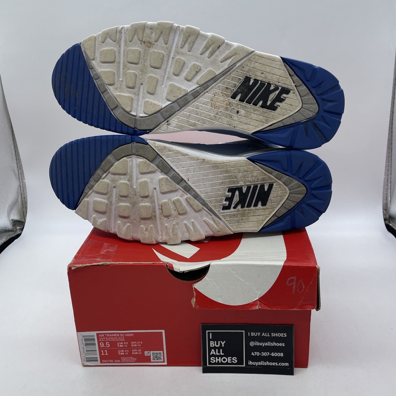 Size 9.5 - Nike Air Trainer SC High Kansas City Royals Blue Suede (DX1791-400)