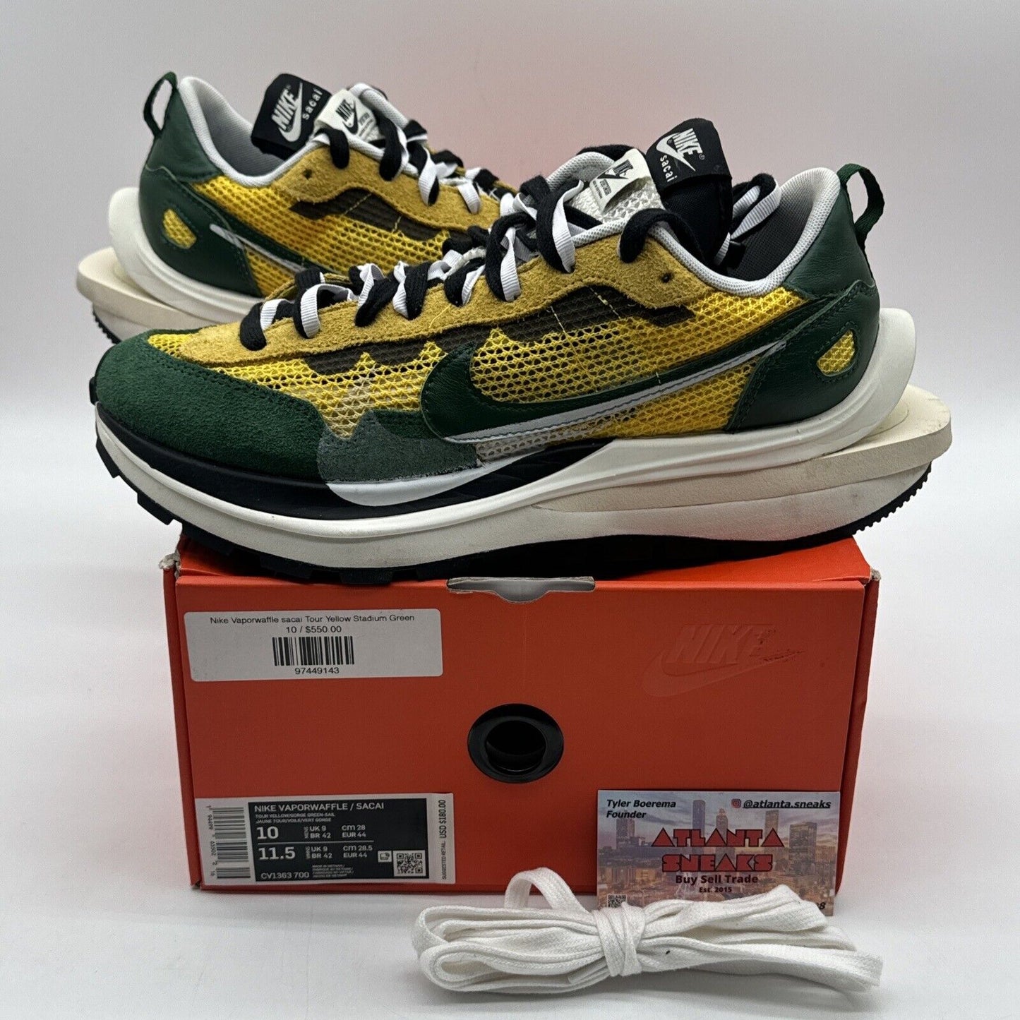 Size 10 - Nike VaporWaffle Sacai Tour Yellow Green OG All Black Breathable Suede