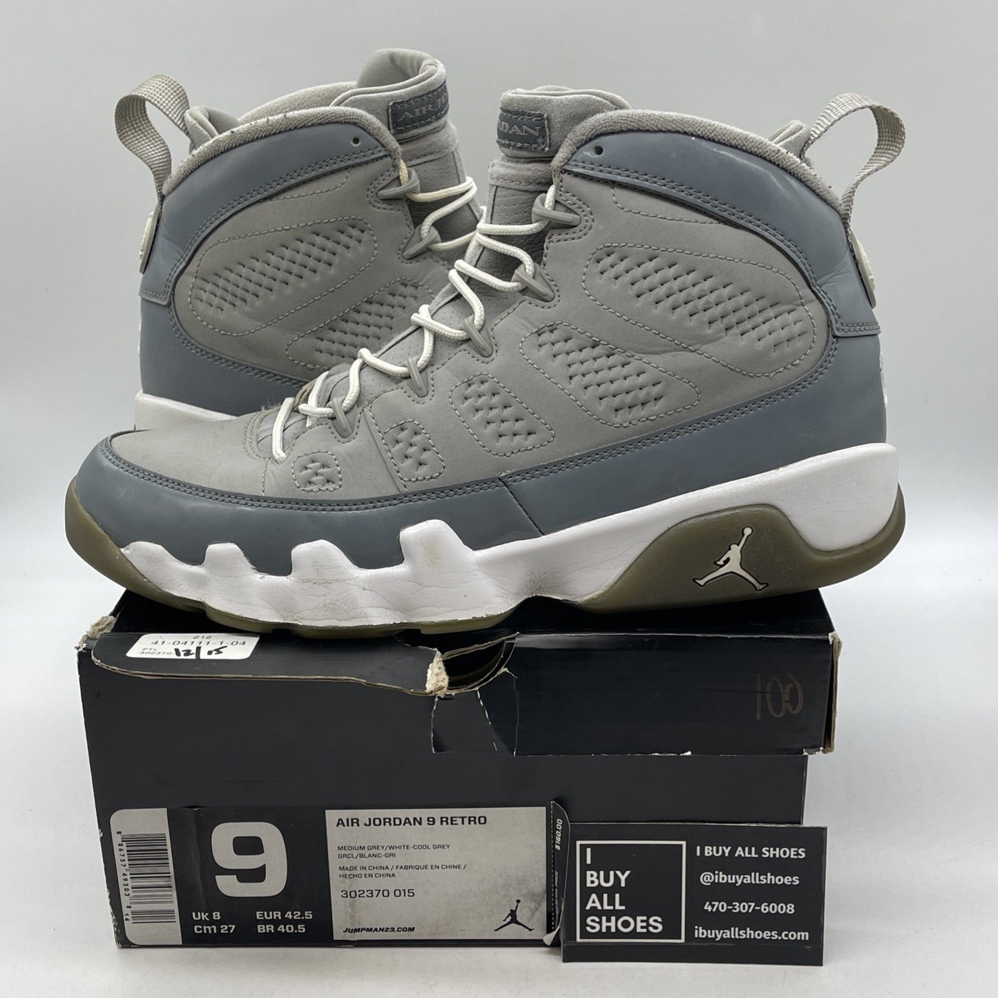 Size 9 - Air Jordan 9 Retro 2012 Cool Grey (302370-015)