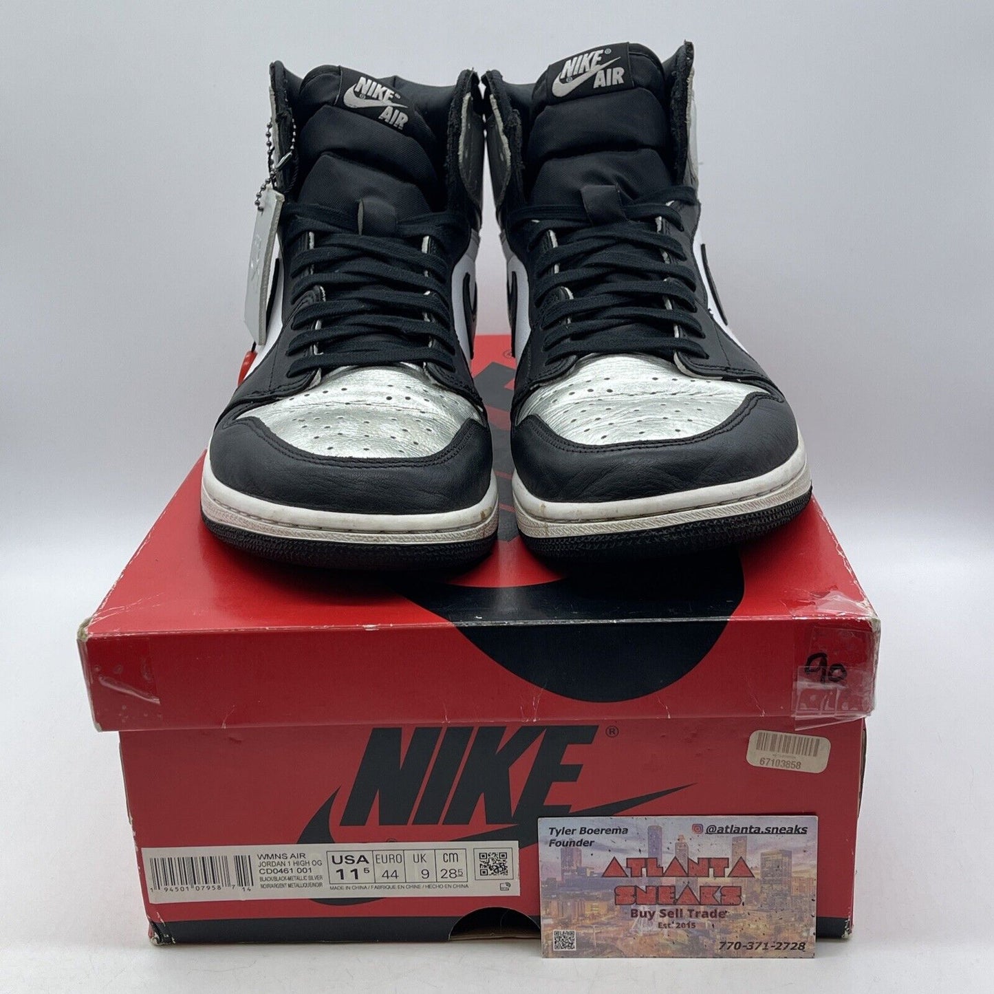 Size 11.5 - Jordan 1 High OG Metallic Silver Black White Leather (CD0461-001)