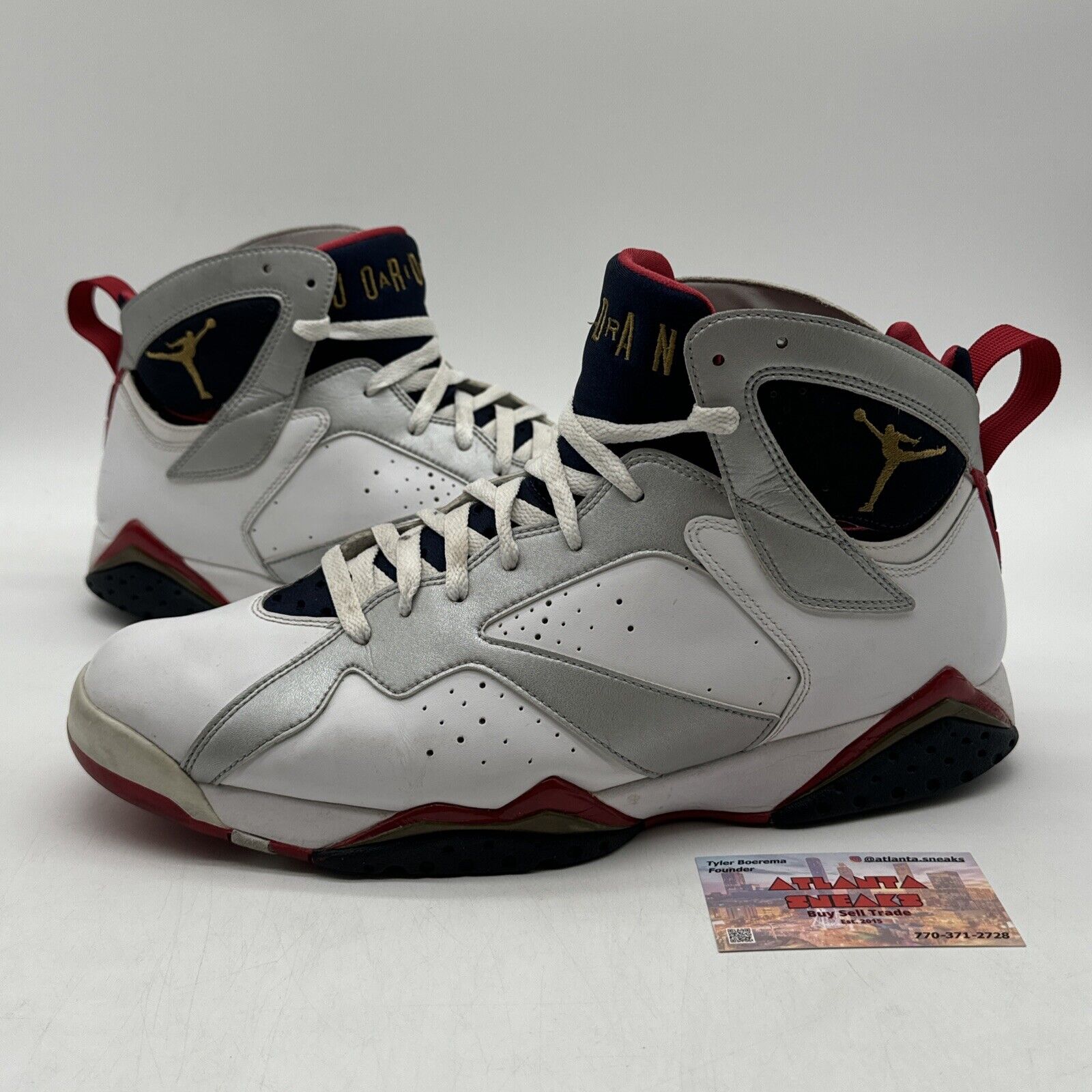 Size 14 - Jordan 7 Retro Olympic 2012 White Gold Paris Gold Red Shiny Navy