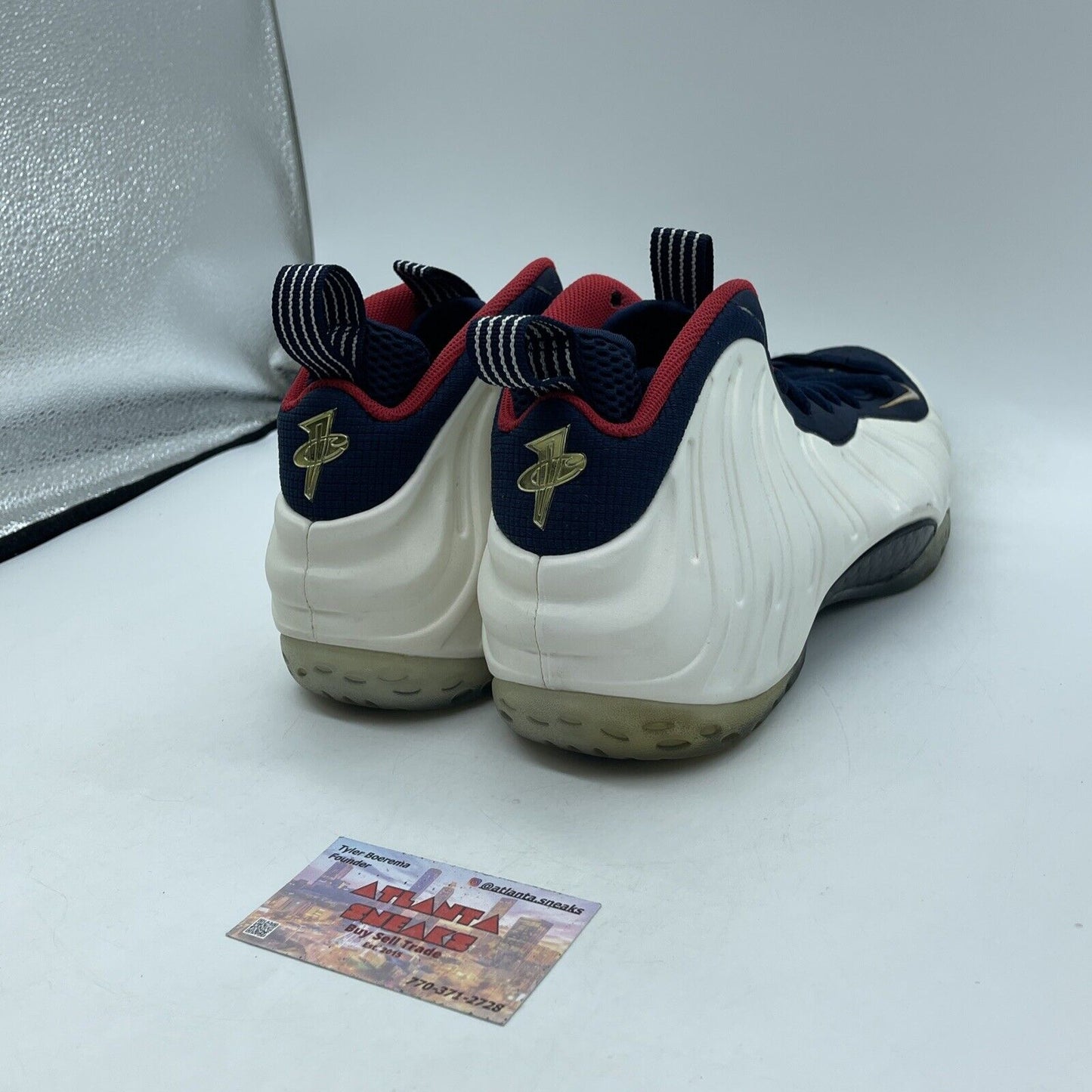 Size 10.5 - Nike Air Foamposite One PRM Olympic White Blue Leather (575420-400)