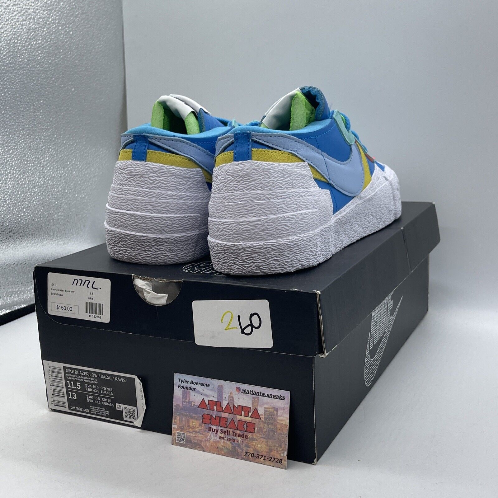 Size 11.5 - Nike KAWS x sacai x Blazer Low Neptune Blue Leather (DM7901-400)