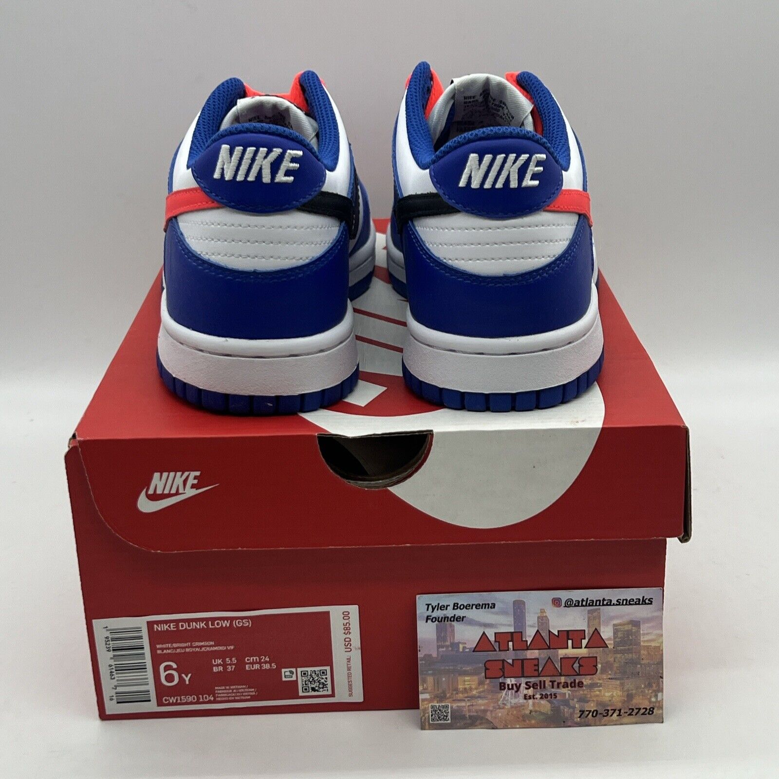 Nike Dunk Low Bright Crimson White Game Royal Blue Shoes Size 6y CW1590-104