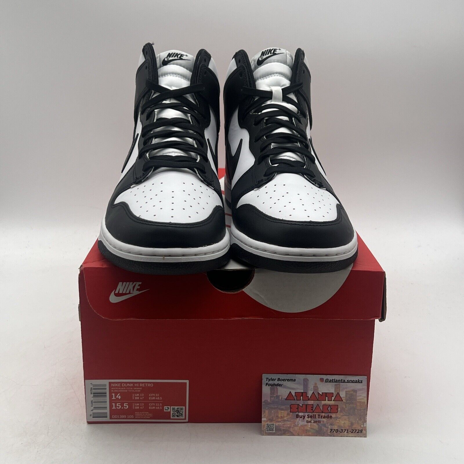 Size 14 - Nike Dunk High Black White Leather (DD1399-105)