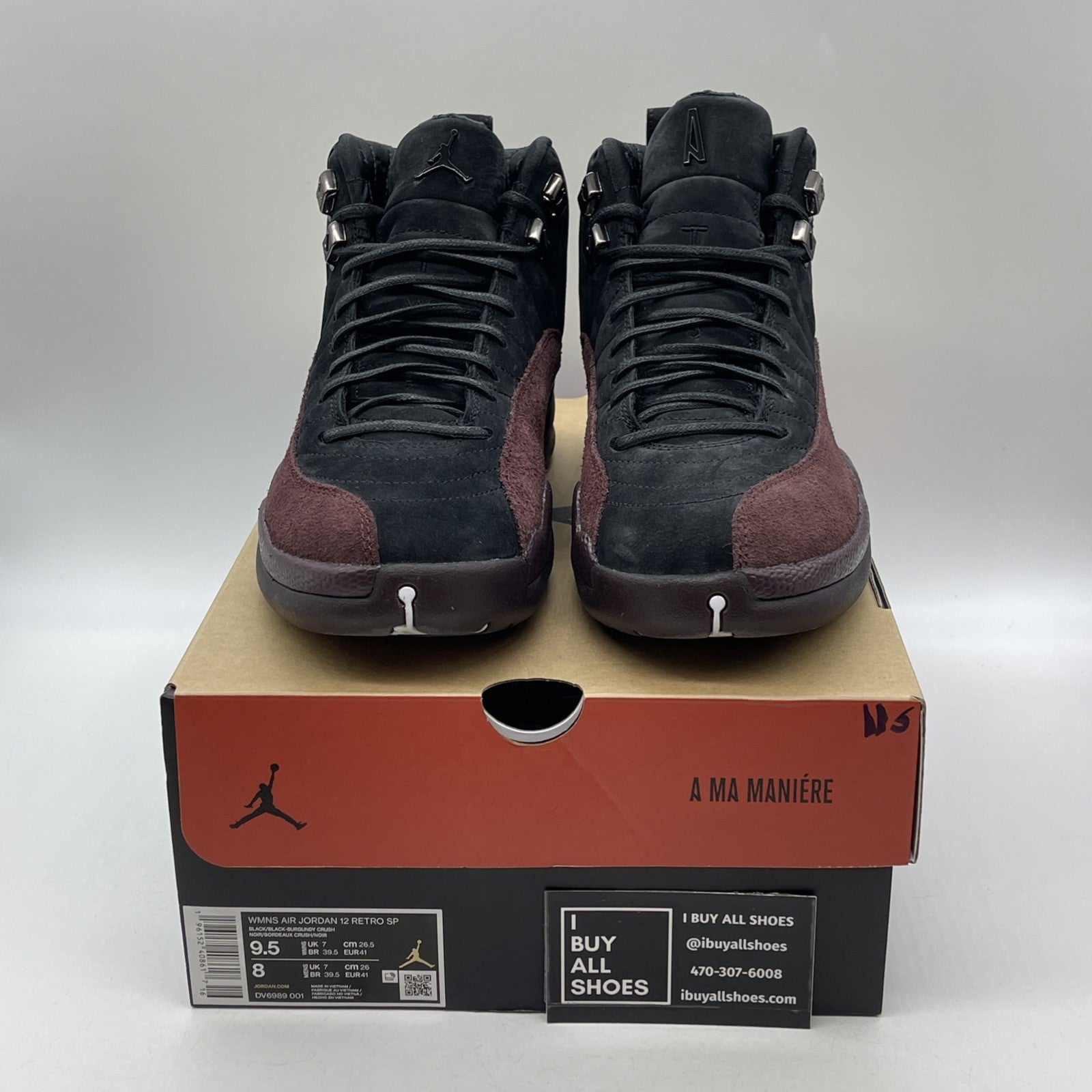 Size 9.5W - Jordan 12 Retro SP x A Ma Maniere Mid Black Suede (DV6989-001)
