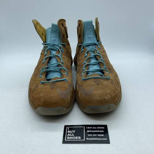 Size 10.5 - Nike LeBron 10 EXT QS Hazelnut Brown Blue Suede. (607078-200)