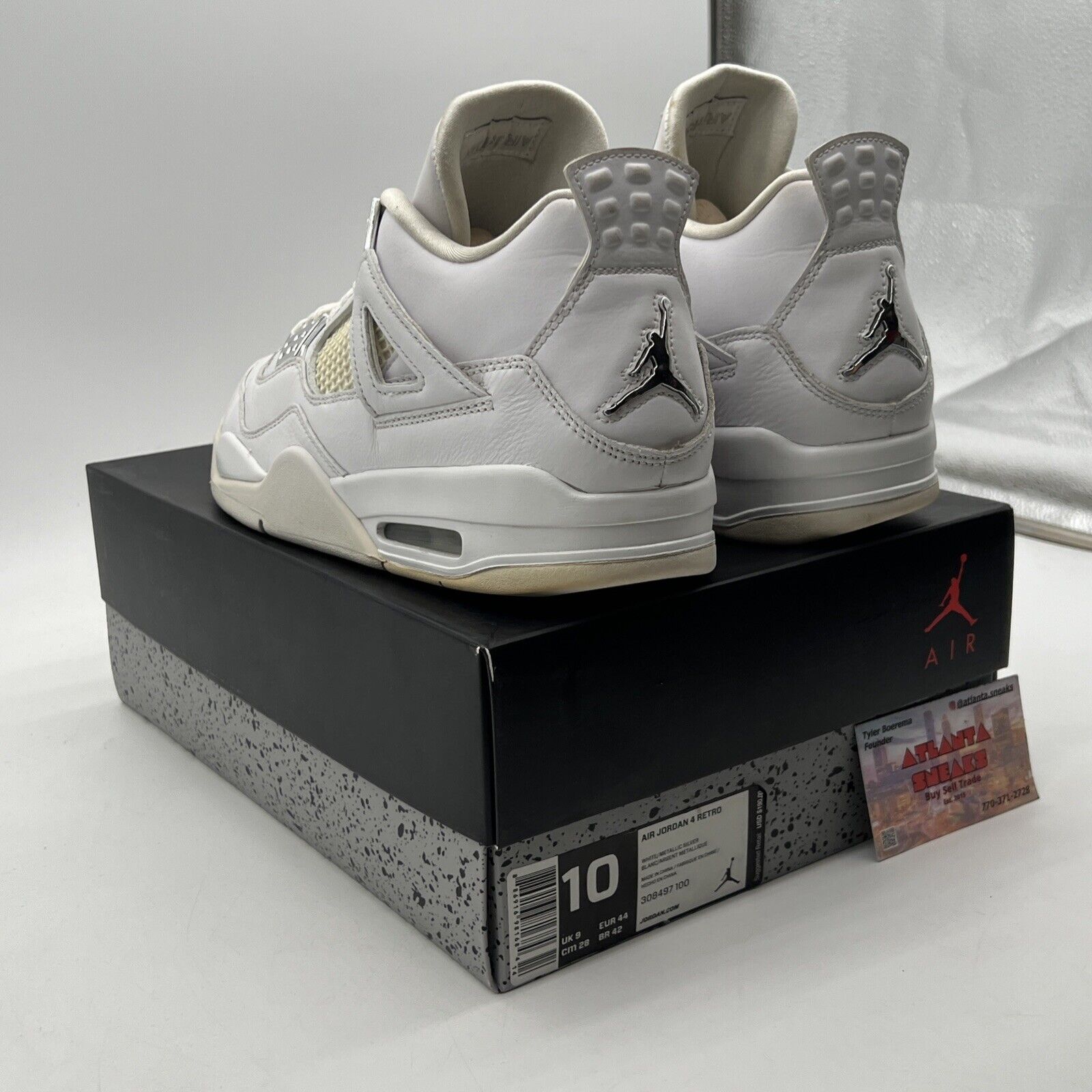 Size 10 - Jordan 4 Retro Mid Pure Money White Leather Silver (308497-100)