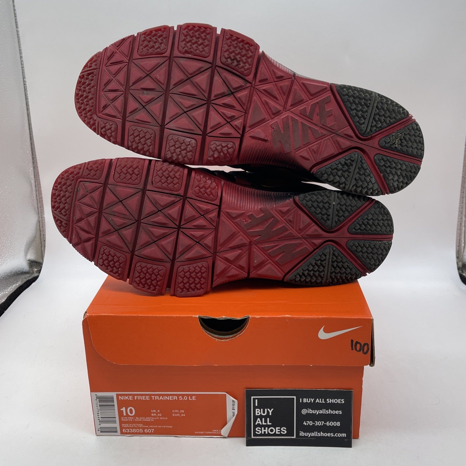 Size 10 - Nike Free Trainer 5.0 Team Jones Black Red Gold Suede (633805-607)