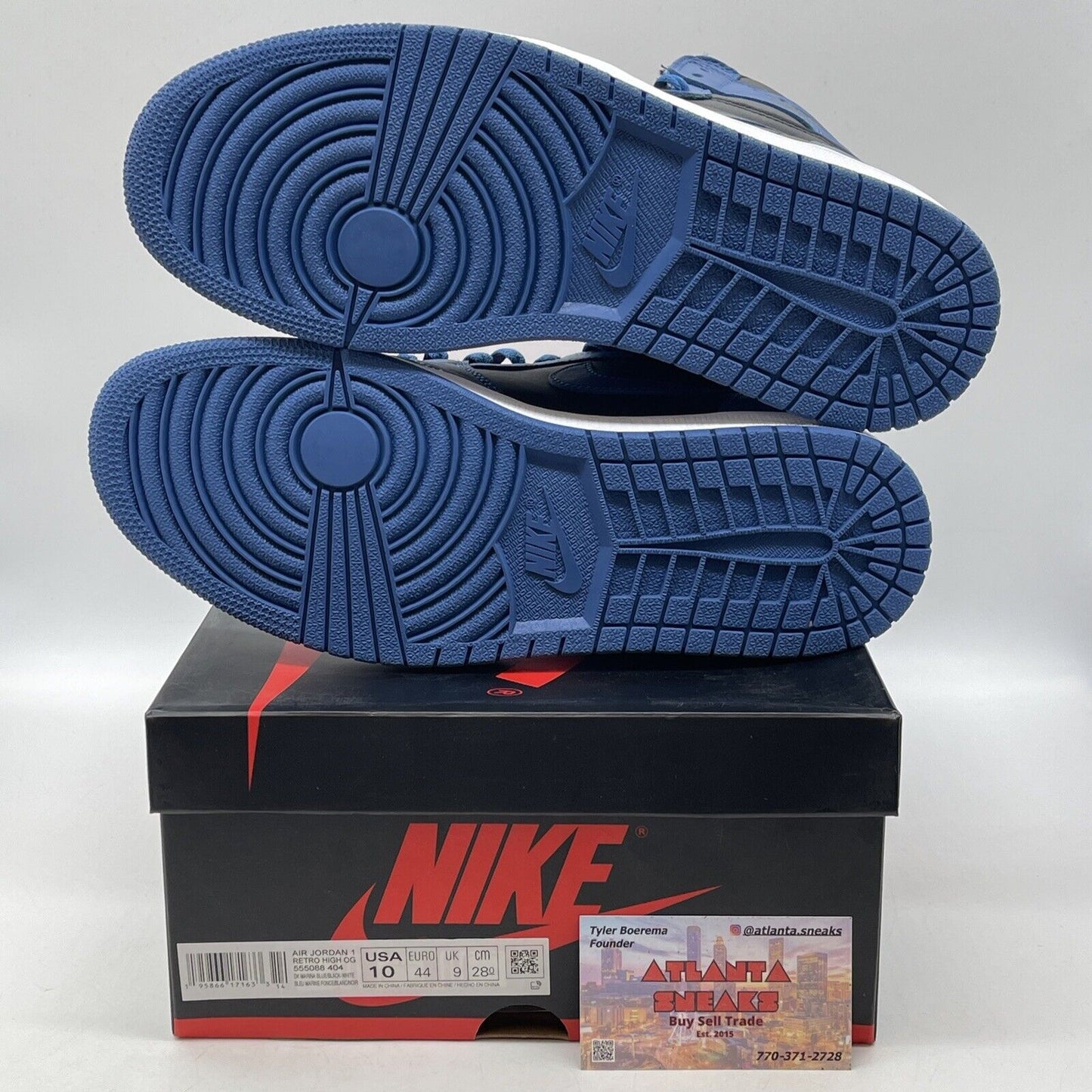 Size 10 - Jordan 1 Retro OG High Dark Marina Blue Black Leather (555088-404)