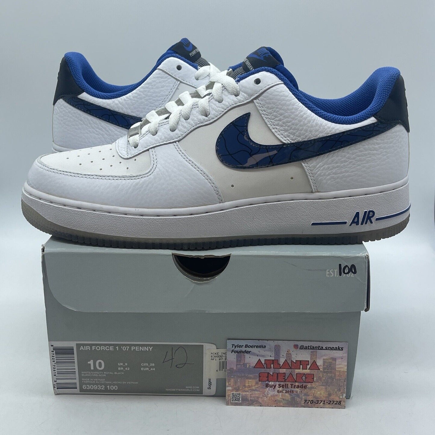 Size 10 - Nike Air Force 1 '07 Penny Hardaway Blue White Leather (630932-100)