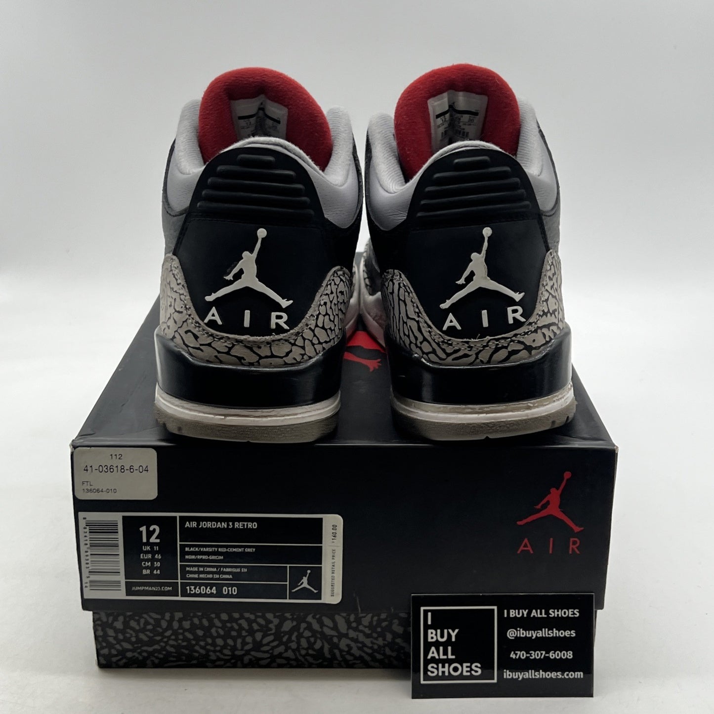 Size 12 - Air Jordan 3 Black Cement Retro release 2011 (136064-010)