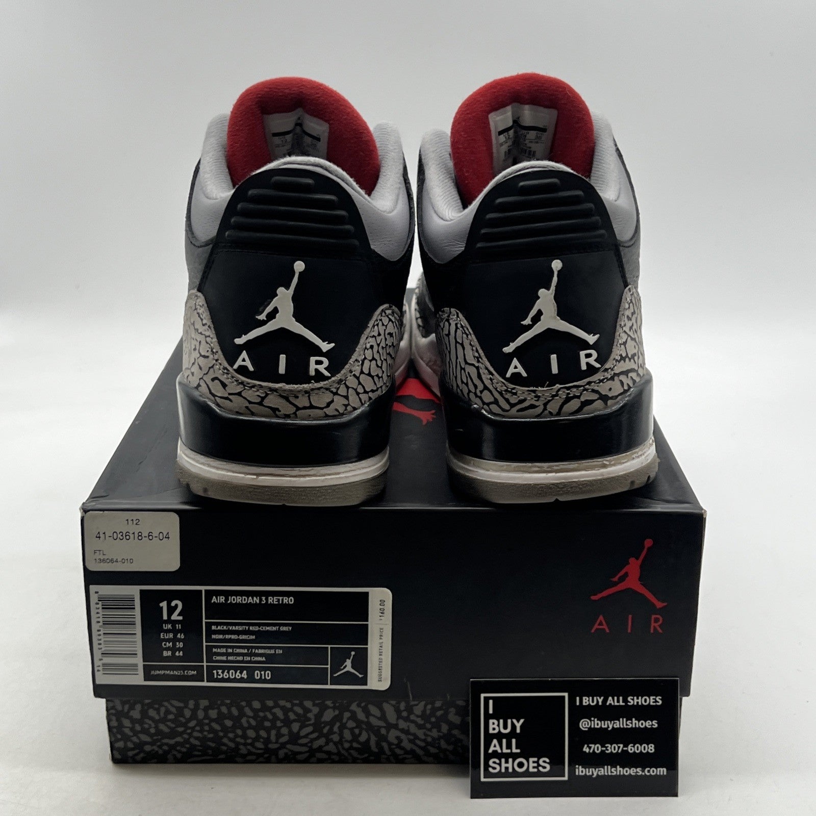 Size 12 - Air Jordan 3 Black Cement Retro release 2011 (136064-010)