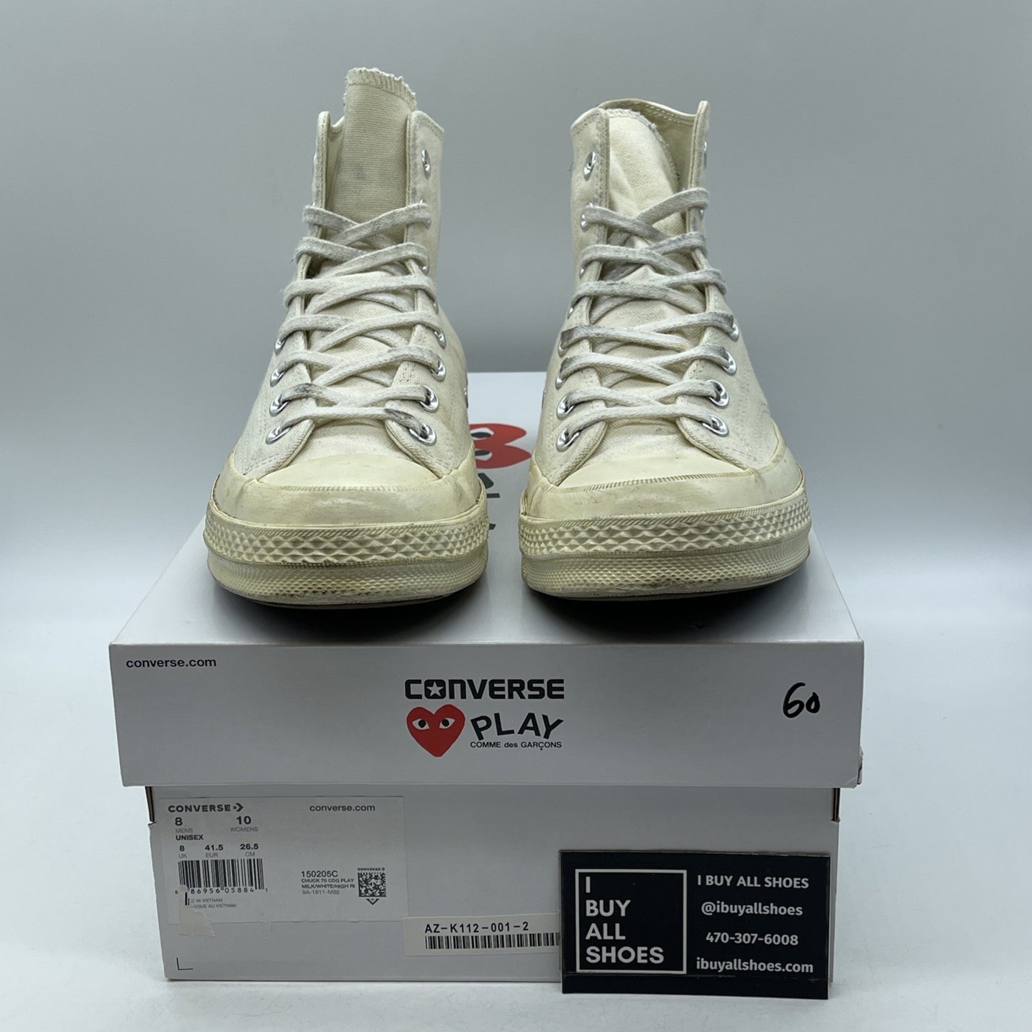 Size 8 - Converse Comme des Garçons Play x Chuck 70 High Milk (150205C)