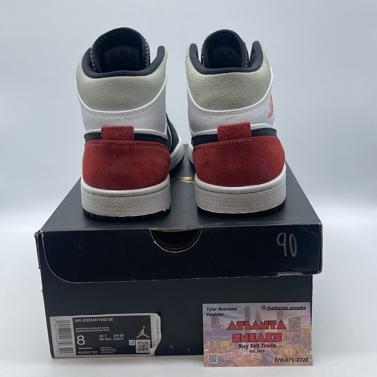 Size 8 - Air Jordan 1 SE Mid Red Black Toe White Suede (852542-100)