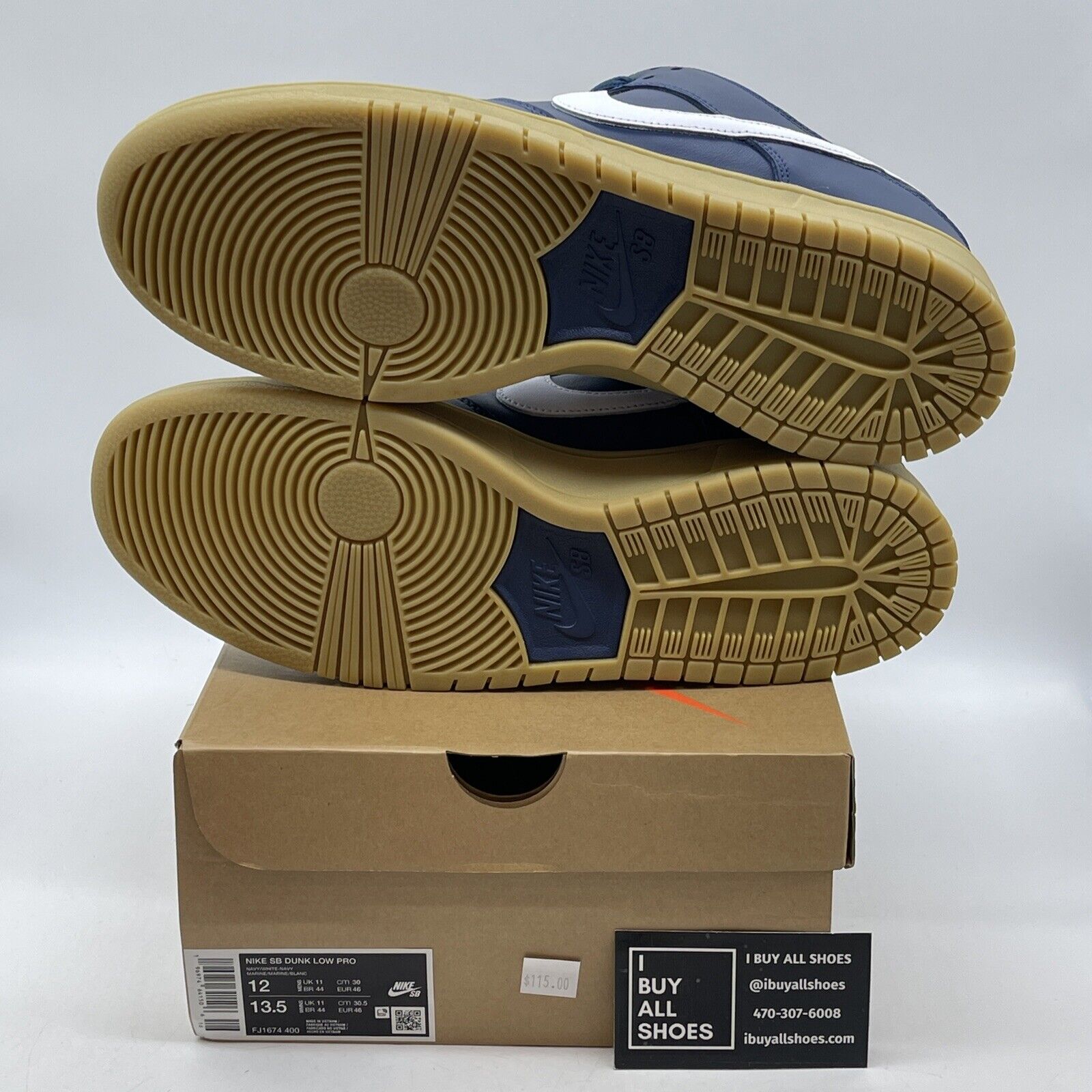 Size 12 - Nike SB Dunk Low Pro ISO Navy Gum White Leather (FJ1674-400)