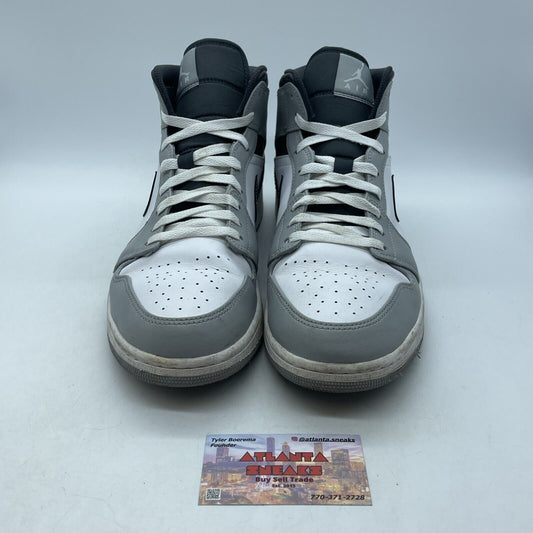 Size 12 - Jordan 1 Mid Light Smoke Grey Black White Leather (554724-078)