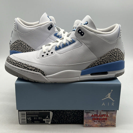 Size 15 - Jordan 3 Retro Mid UNC White Blue Grey Black Leather  (CT8532-104)