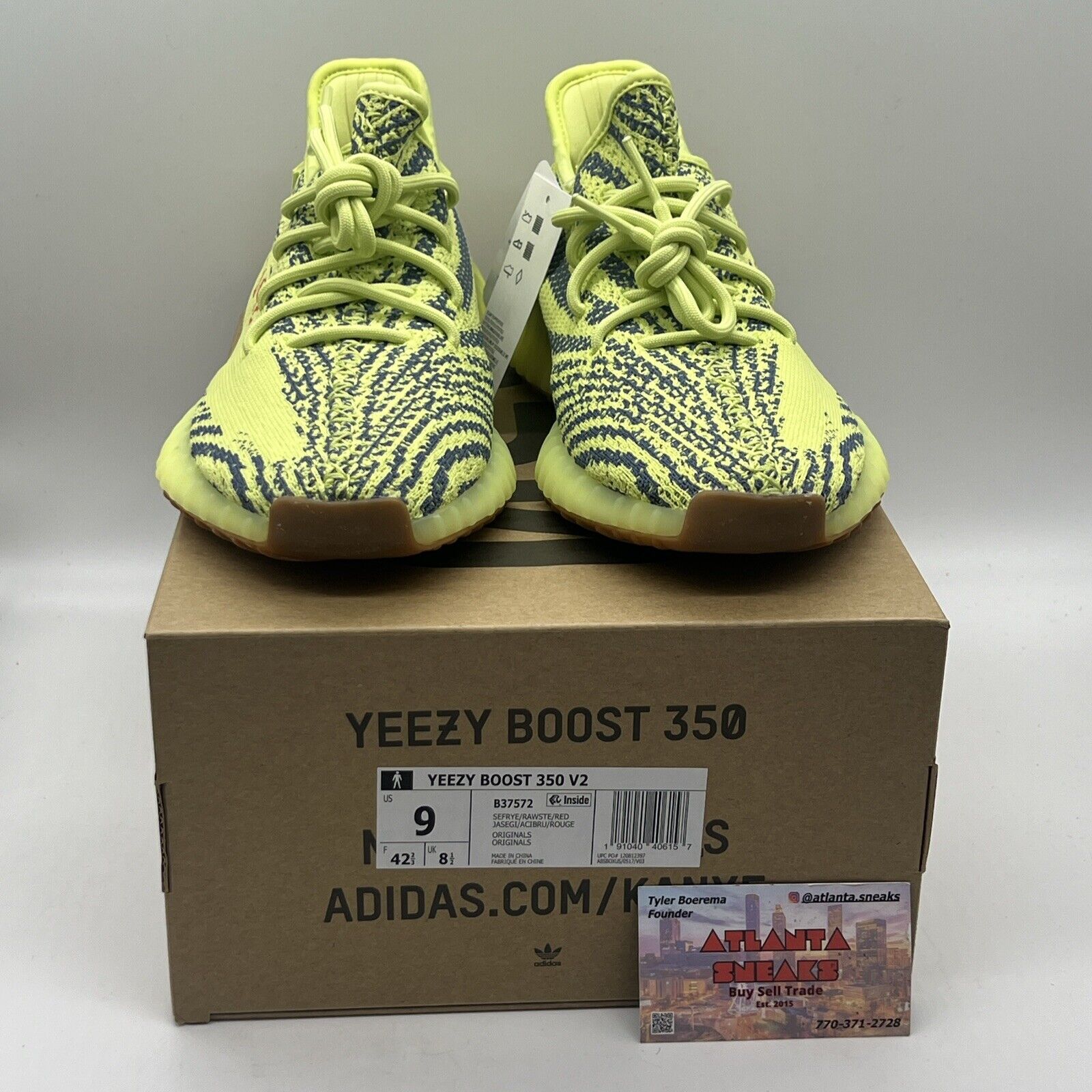 Size 9 - adidas Yeezy Boost 350 V2 Low Semi Frozen Yellow Brand New Og All DS