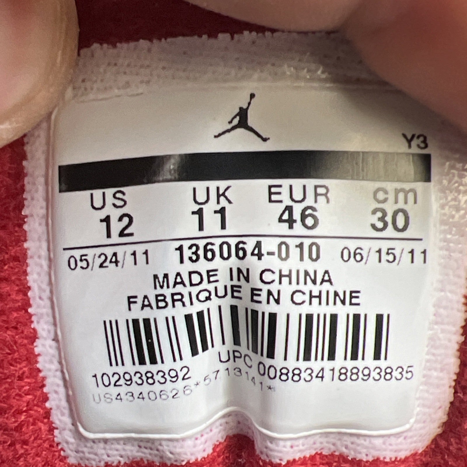 Size 12 - Air Jordan 3 Black Cement Retro release 2011 (136064-010)