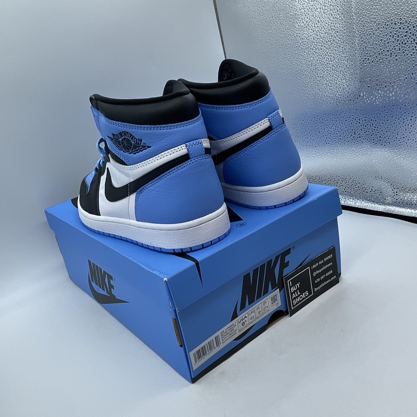 Size 9.5 - Air Jordan 1 Retro OG High UNC Toe Black White Leather (DZ5485-400)