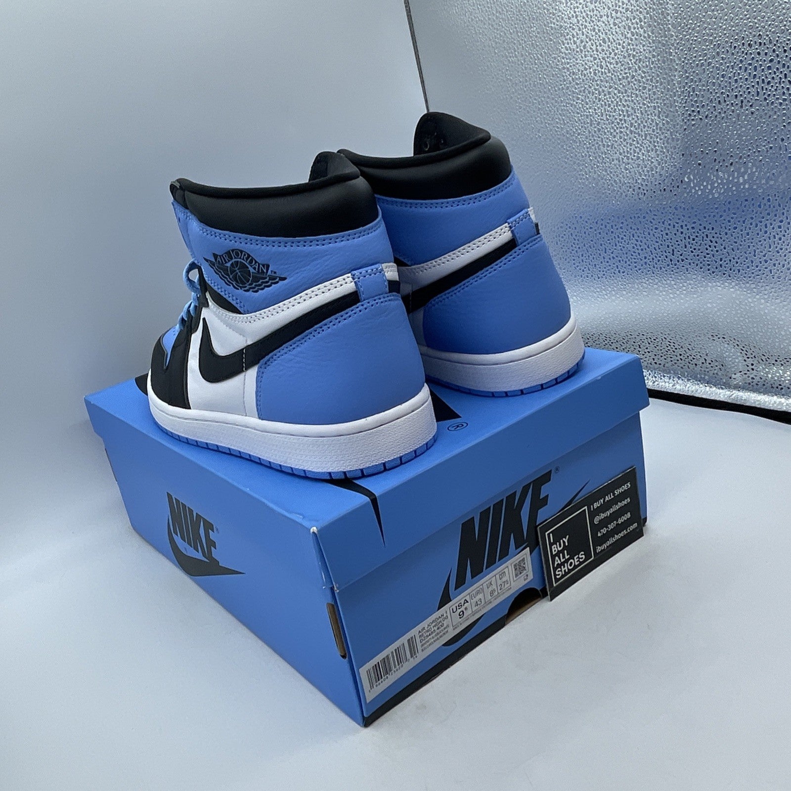 Size 9.5 - Air Jordan 1 Retro OG High UNC Toe Black White Leather (DZ5485-400)