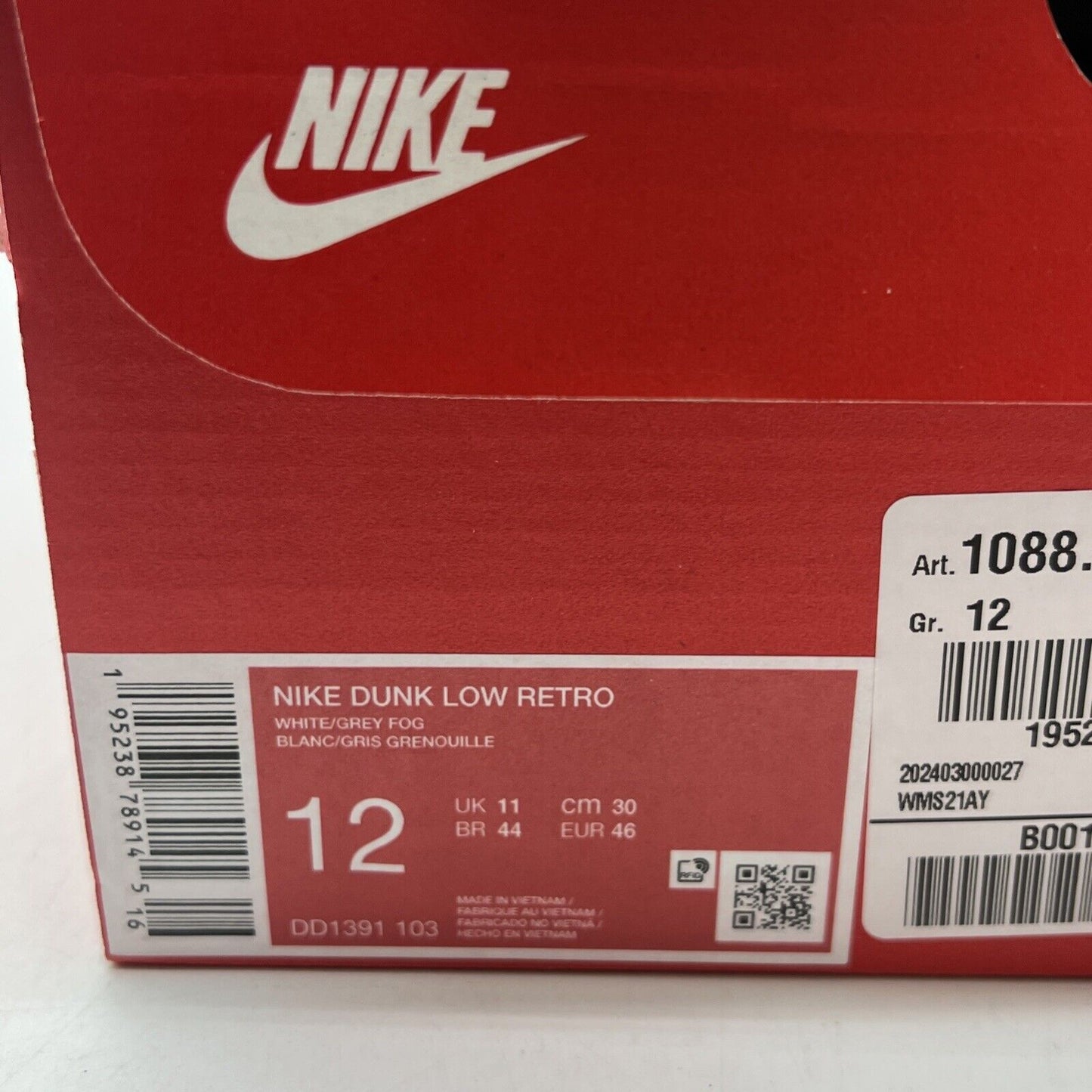 Size 12 - Nike Dunk Low Grey Fog (DD1391-103)