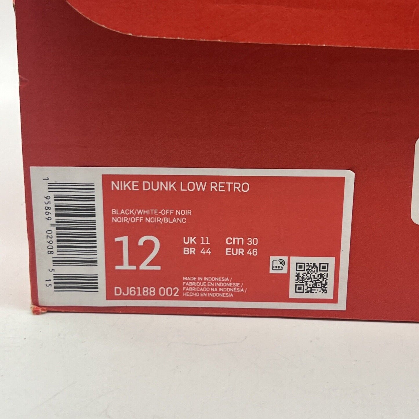 Size 12 - Nike Dunk Low Black Panda White Leather (DJ6188-002)