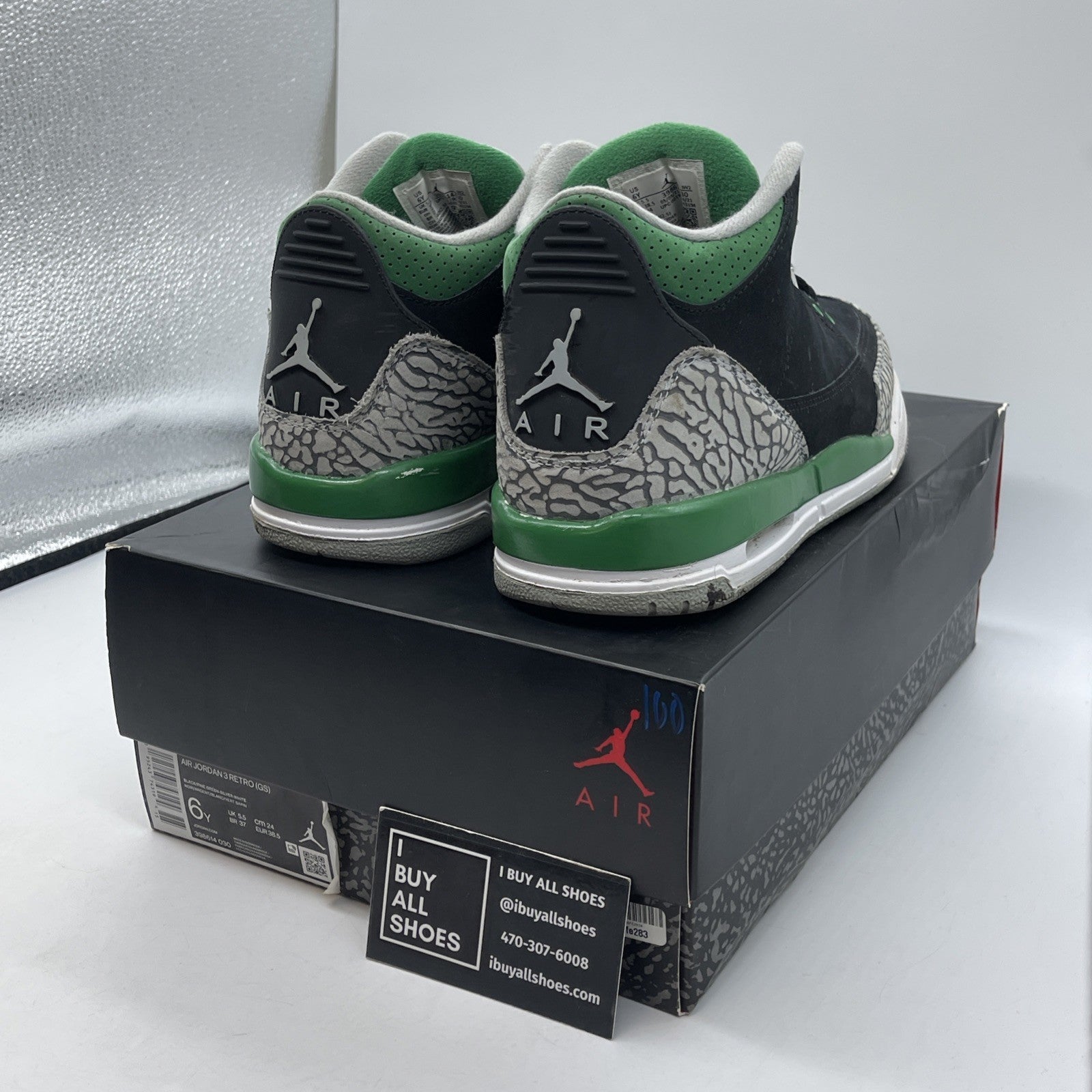 Size 6Y - Jordan 3 Retro Mid Pine Green Black Grey Suede (398614-030)