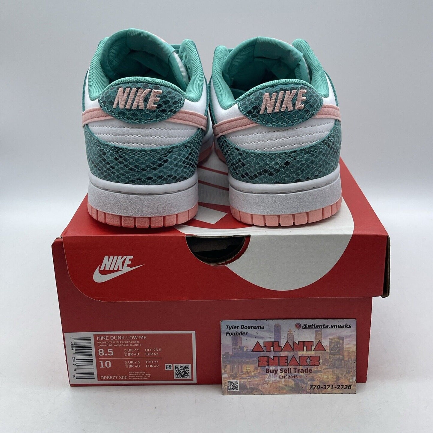 Size 8.5 - Nike Dunk Low Washed Teal Snakeskin White Leather (DR8577-300)