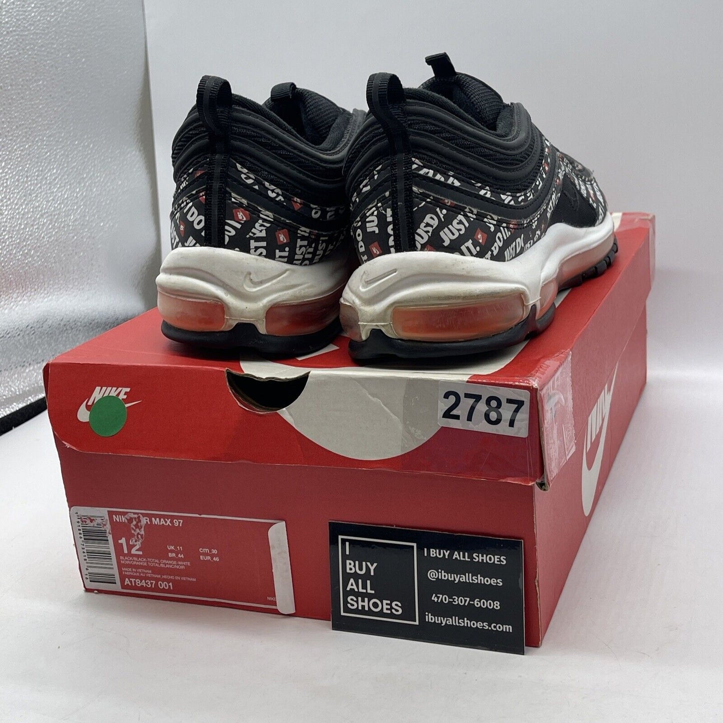 Size 12 - Nike Air Max 97 Just Do It Black White Red Suede Leather  (AT8437-001)