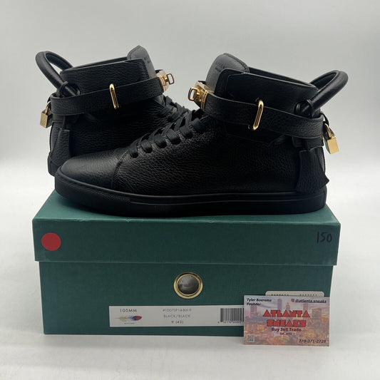 Size 9 - Buscemi 100MM Mid Top Sneakers Black Leather Gold Trainers