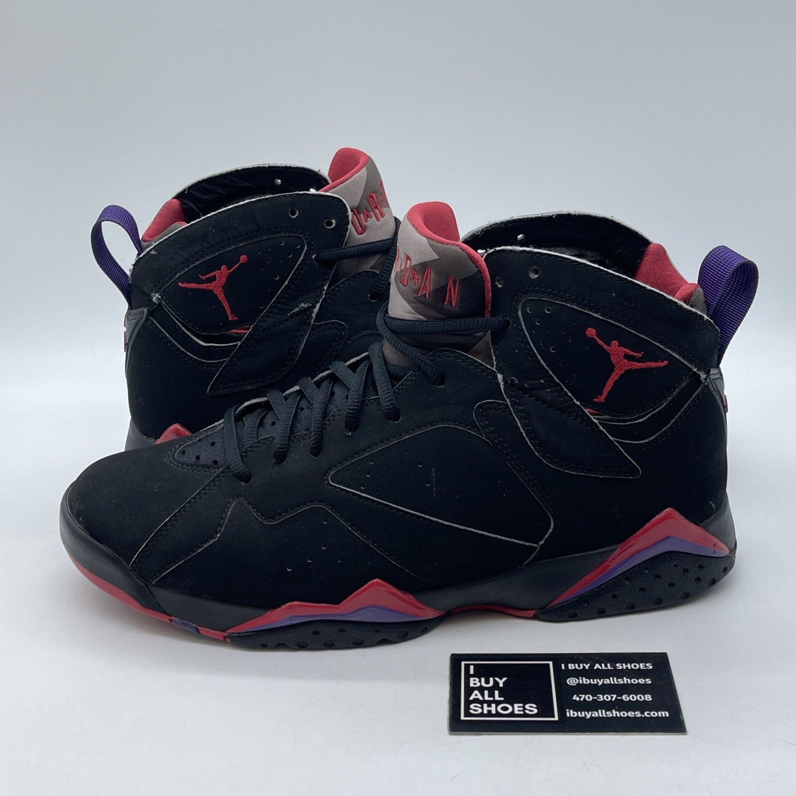 Size 10.5 - Air Jordan 7 Retro 2012 Raptor Black Red Suede (304775-018)
