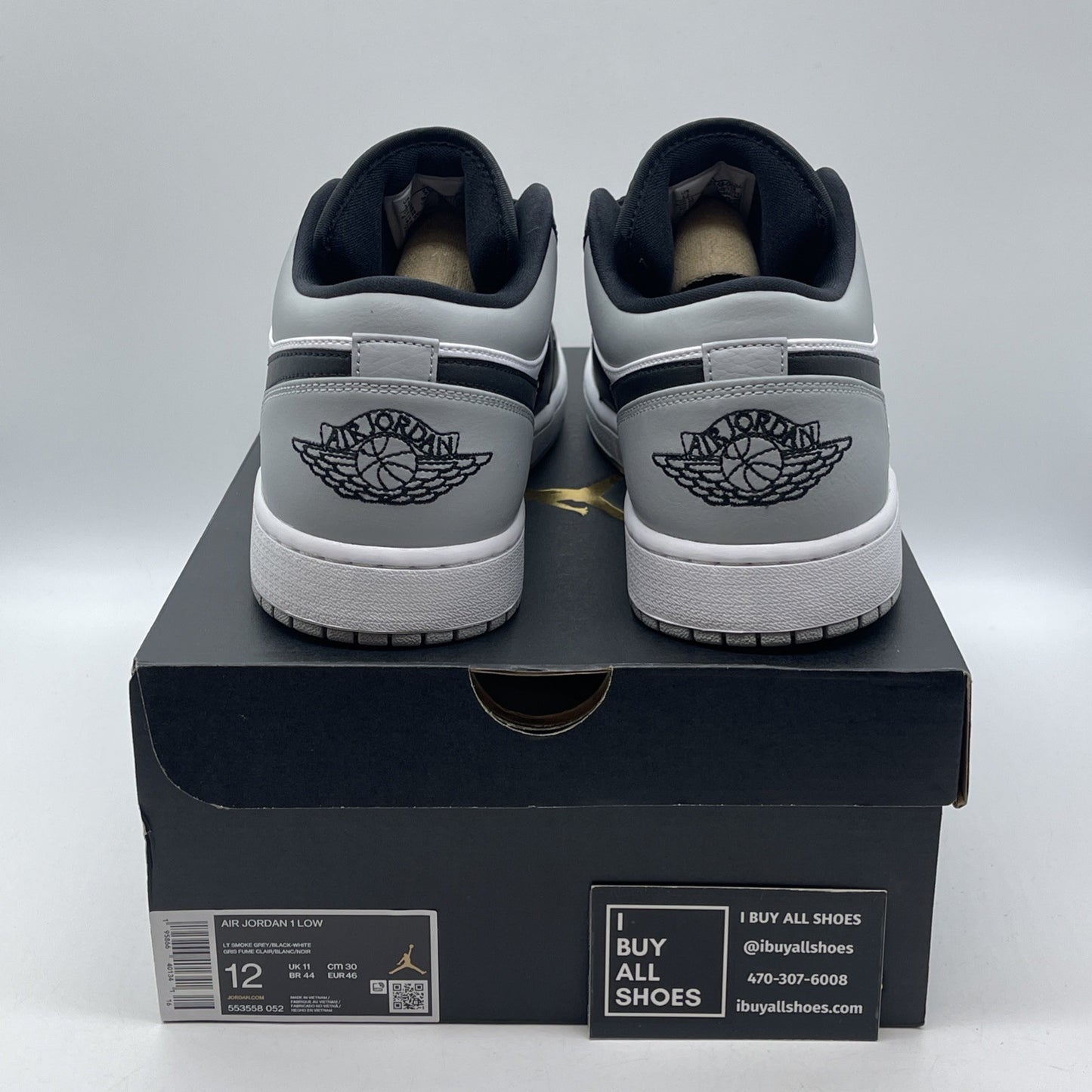 Size 12 - Jordan 1 Low Shadow Toe Grey Black White Leather (553558-052)