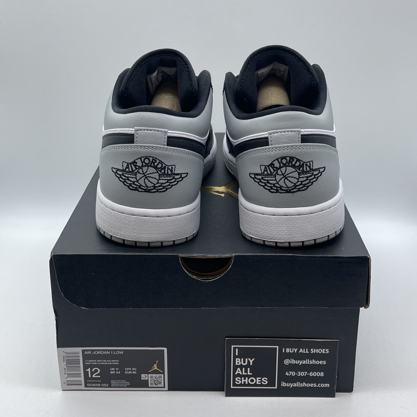 Size 12 - Jordan 1 Low Shadow Toe Grey Black White Leather (553558-052)