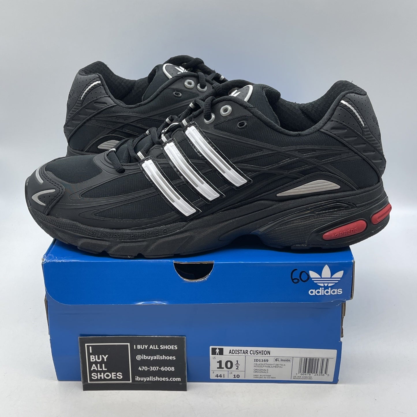 Size 10.5 - adidas Adistar Cushion Lace Up  Mens Black (ID1169)