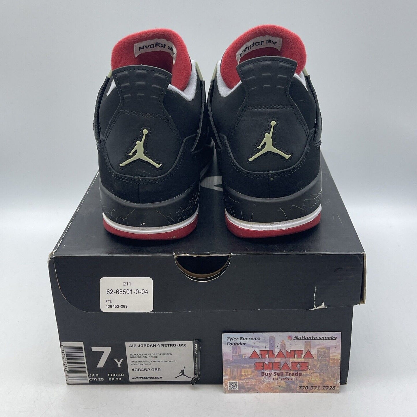 Size 7Y (GS) - Jordan 4 Retro 2012 Low Bred Black Suede Leather (408452-089)