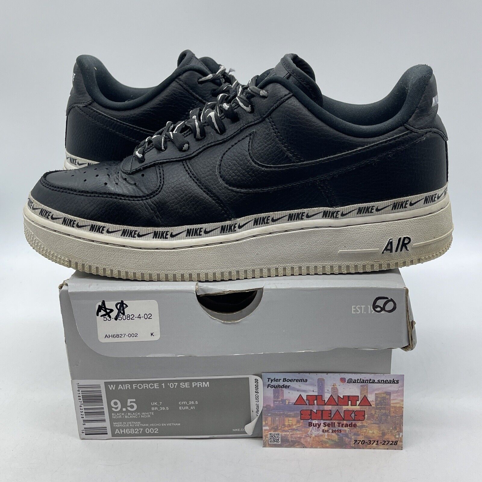 Size 9.5 - Nike Air Force 1 Low Ribbon Pack Black White Leather (AH6827-002)